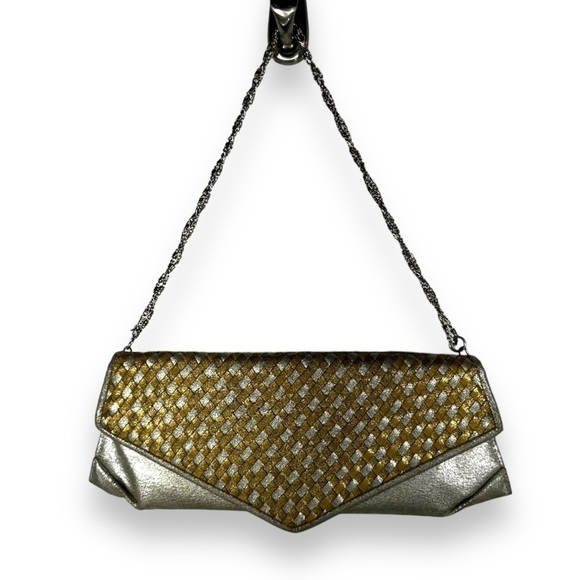 Liz Soto Handbags Woven Metallic Chain Strap Clutch, Silver/Gold - Picture 1 of 15